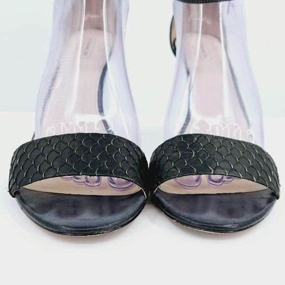 Coach Francesca Stiletto Heel Sandals 9.5 B Black Snake Embossed Leather Strappy - Picture 4 of 14